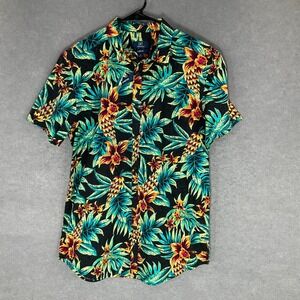 George Mens Sz M Slim Fit Tropical Floral Button Down Short Sleeve‎ Shirt Travel